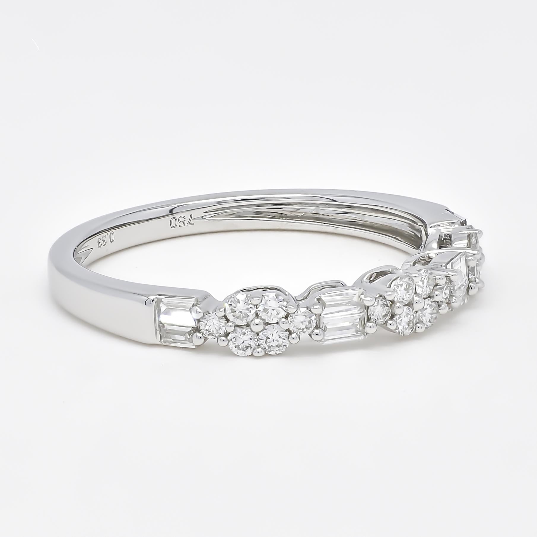 Natural Diamond 0.36 carat 18KT Yellow Gold Cluster Half Eternity Stackable Ring For Sale 3