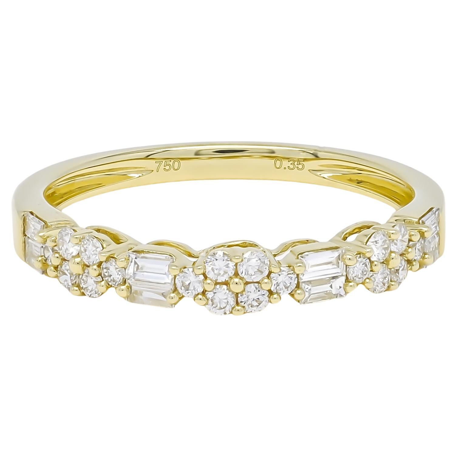 Natural Diamond 0.36 carat 18KT Yellow Gold Cluster Half Eternity Stackable Ring For Sale
