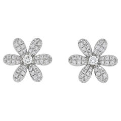 Natural Diamond 0.36 carats 18 Karats White Gold Flower Stud Earrings 