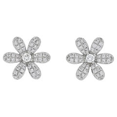 Natural Diamond 0.36 carats 18 Karats Yellow Gold Flower Stud Earrings