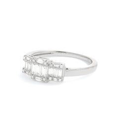 Natural Diamond 0.36 Carats 18KT White Gold Trio Cluster Anniversary Ring