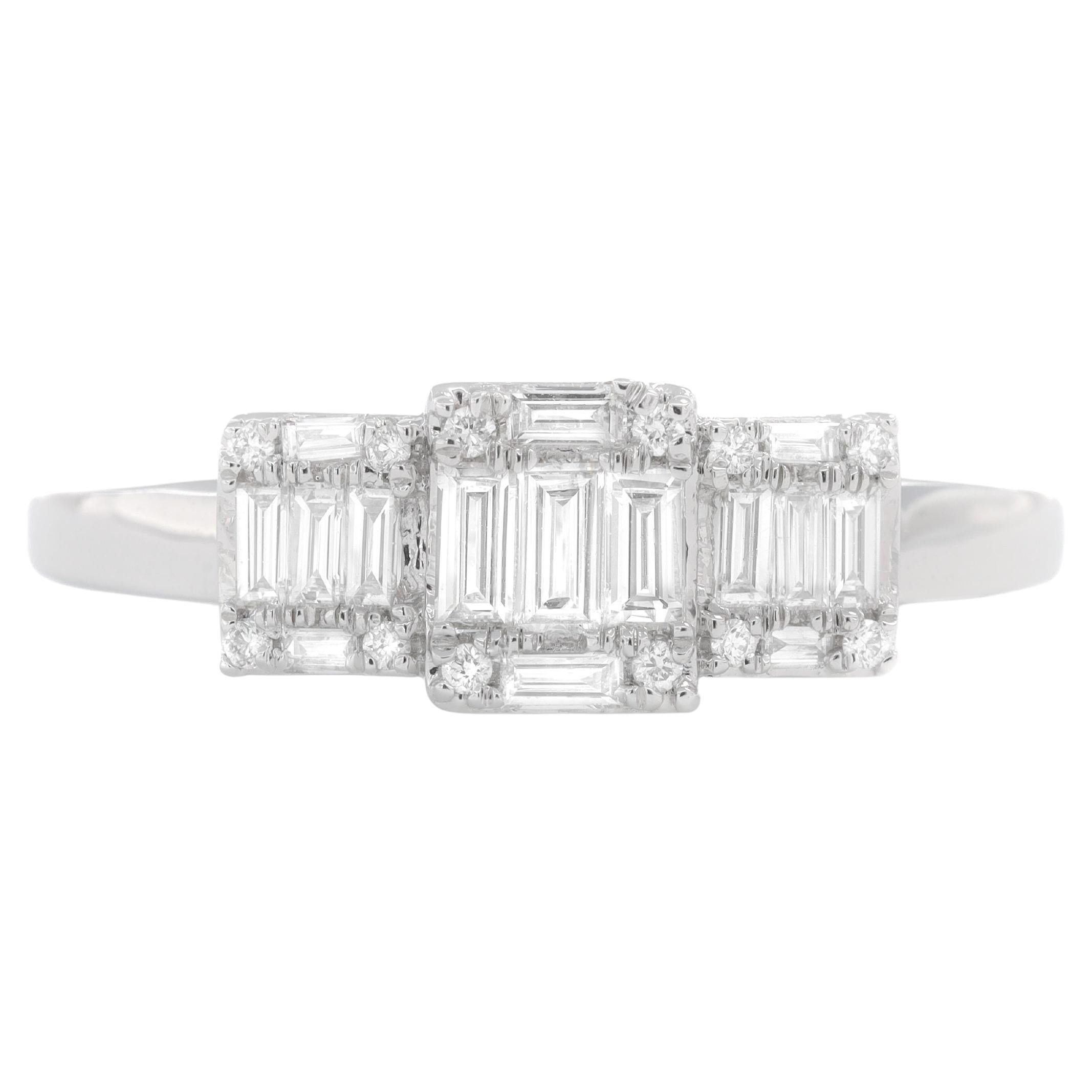 Diamante naturale da 0,36 carati in oro bianco 18KT Anello anniversario a grappolo Trio