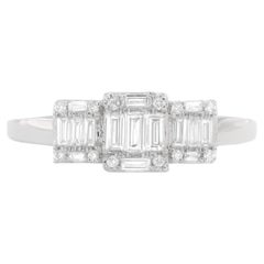 Diamante naturale da 0,36 carati in oro bianco 18KT Anello anniversario a grappolo Trio