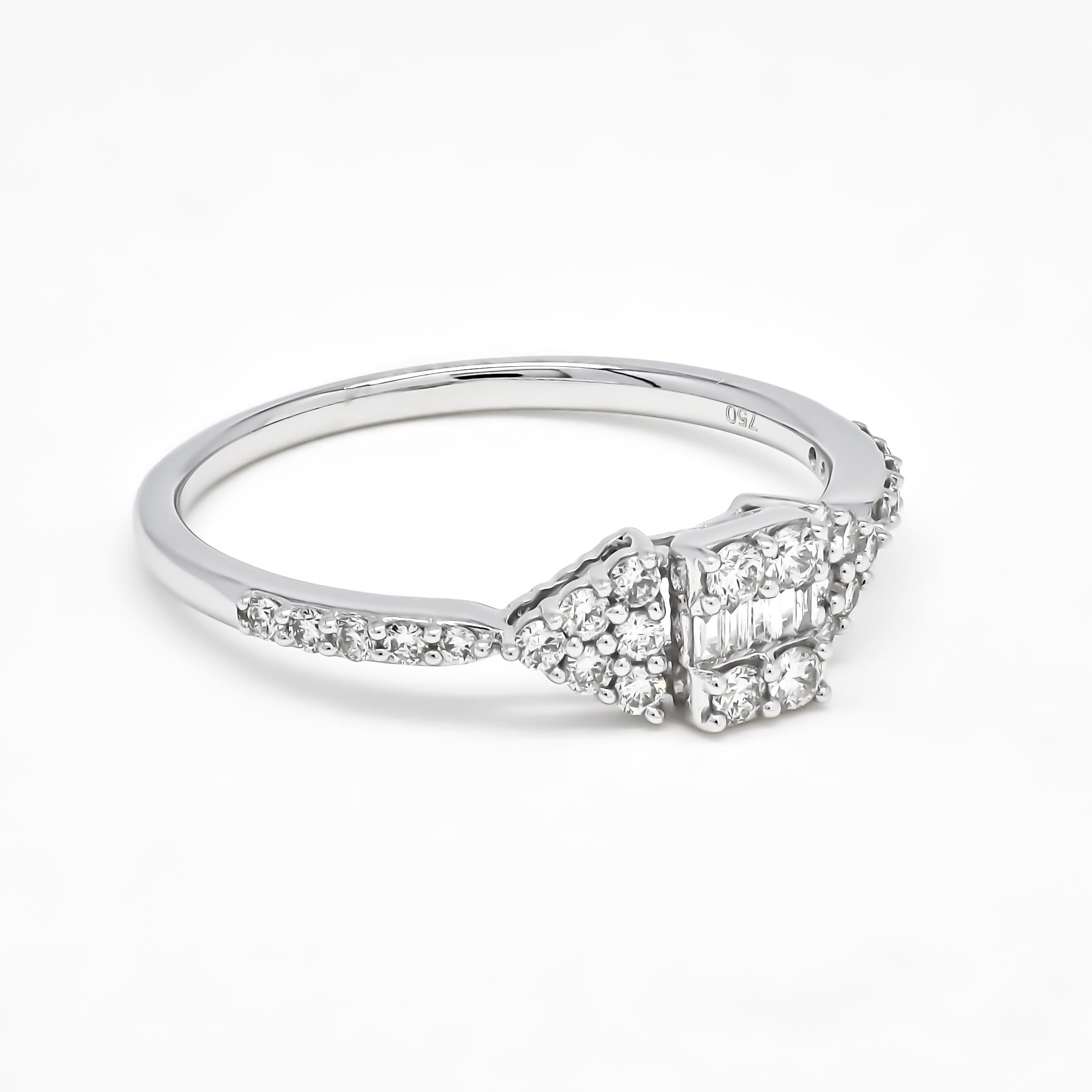 Modern Natural Diamond 0.37 carats 18KT White Gold Cluster Engagement Ring For Sale