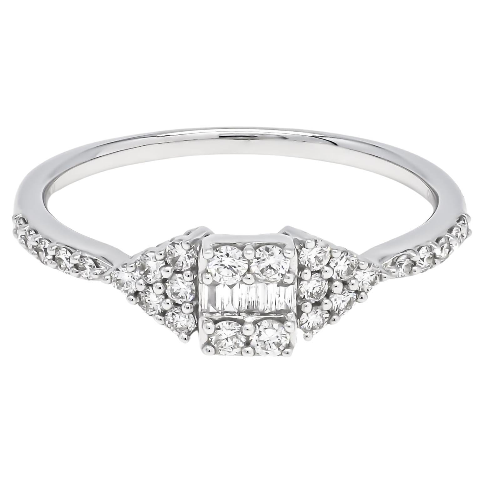 Natural Diamond 0.37 carats 18KT White Gold Cluster Engagement Ring For Sale