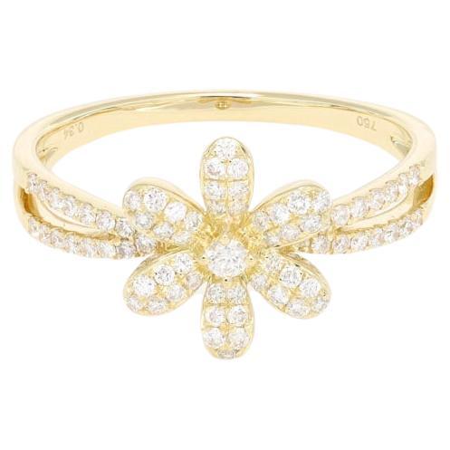 Natural Diamond 0.37 carats 18KT Yellow Gold Floral Cluster Ring