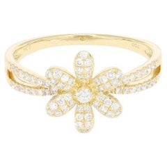 Natural Diamond 0.37 carats 18KT Yellow Gold Floral Cluster Ring