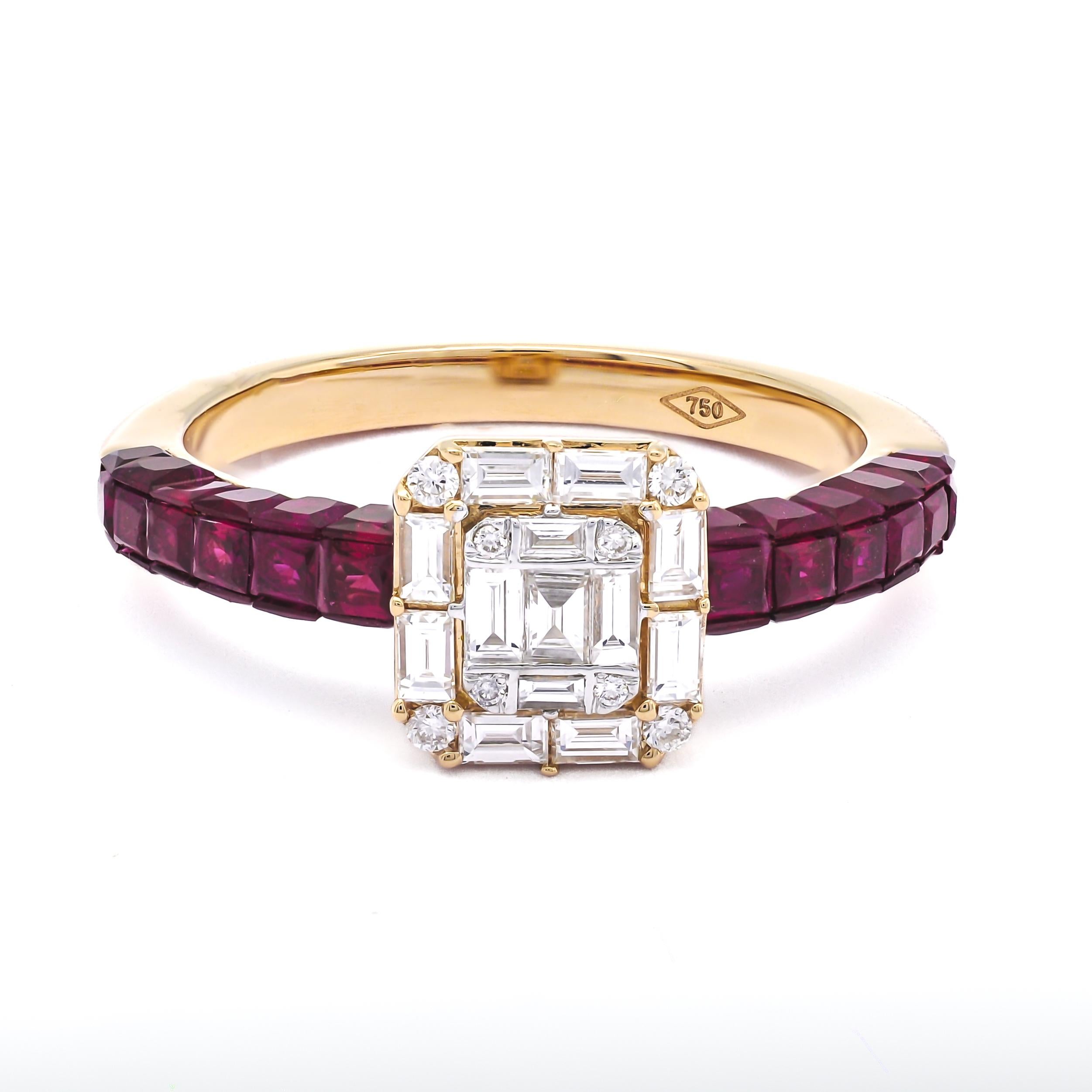 Women's or Men's Natural Diamond 0.40 carats 18 Karat Rose Gold Natural Rubies Ring  For Sale