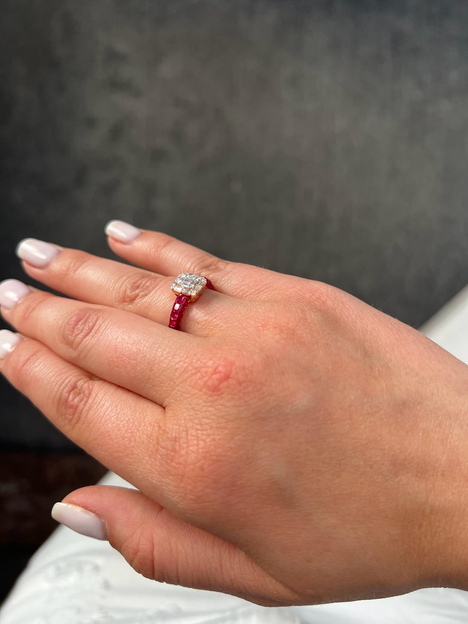 Natural Diamond 0.40 carats 18 Karat Rose Gold Natural Rubies Ring For Sale 3