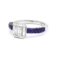 Natural Diamond 0.40 carats 18 Karat White Gold Natural Blue Sapphire Ring