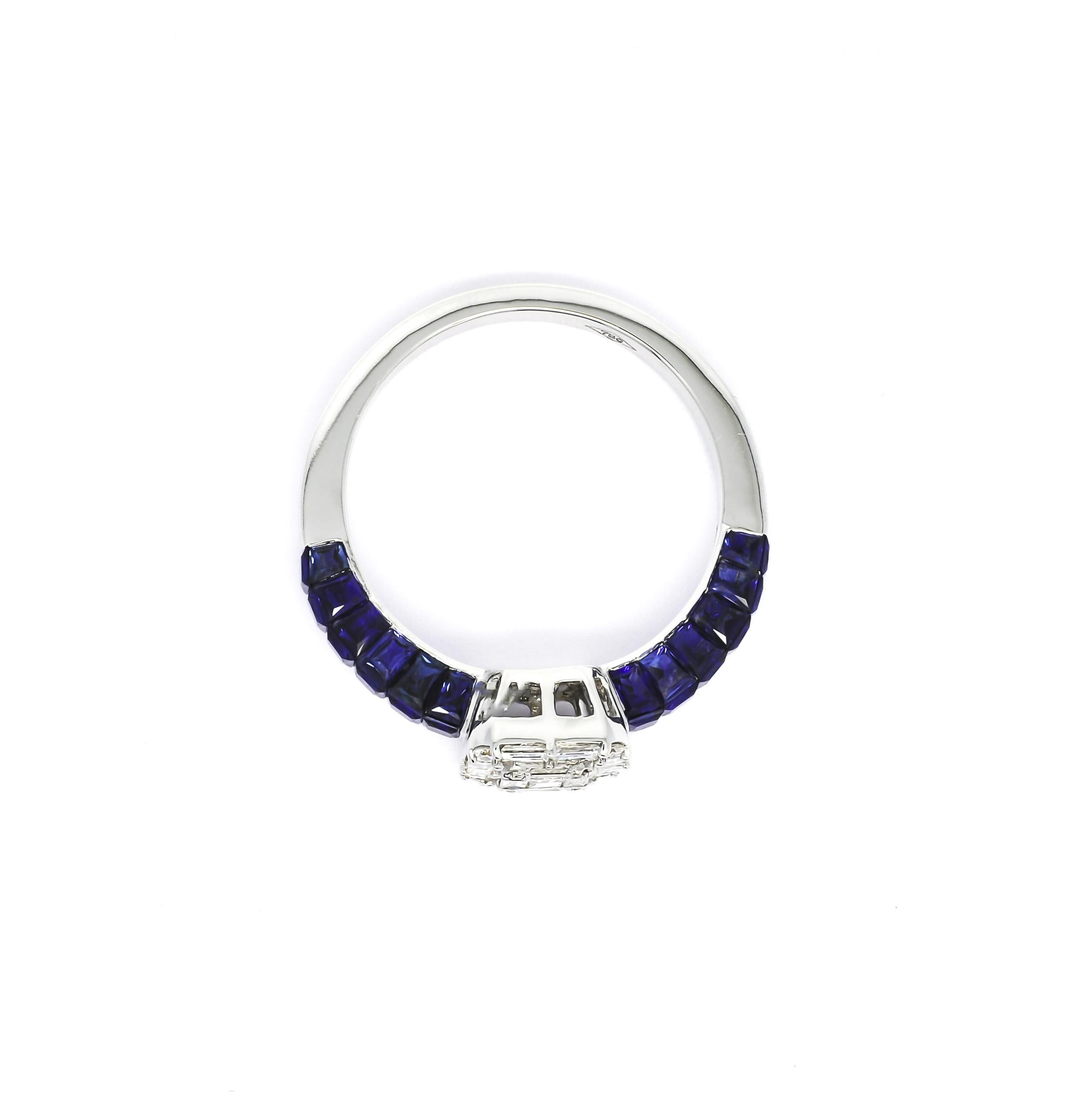 Modern Natural Diamond 0.40 carats 18 Karat White Gold Natural Blue Sapphire Ring  For Sale
