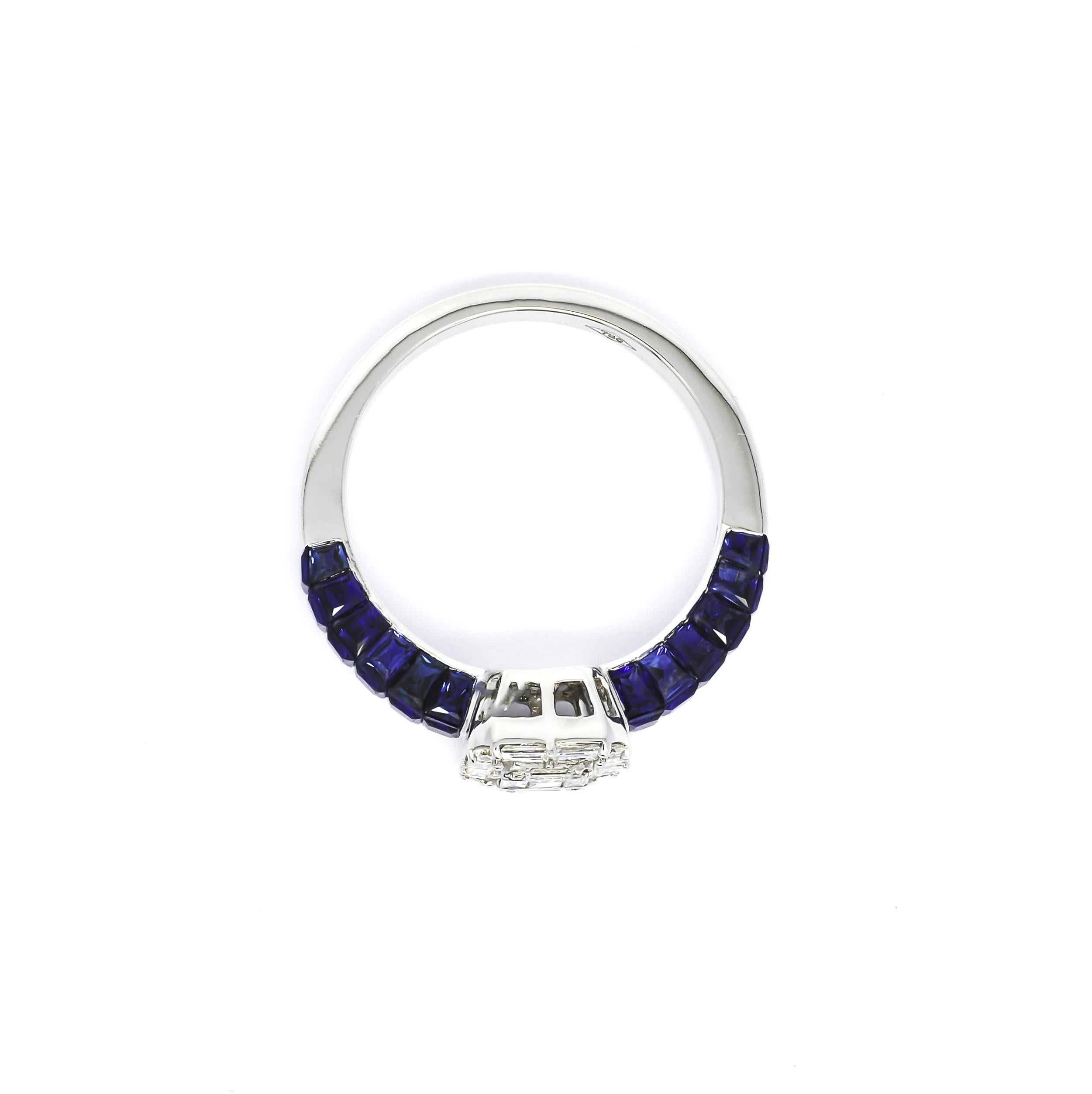 Moderne Bague en or blanc 18 carats avec saphir bleu naturel de 0,40 carat en vente