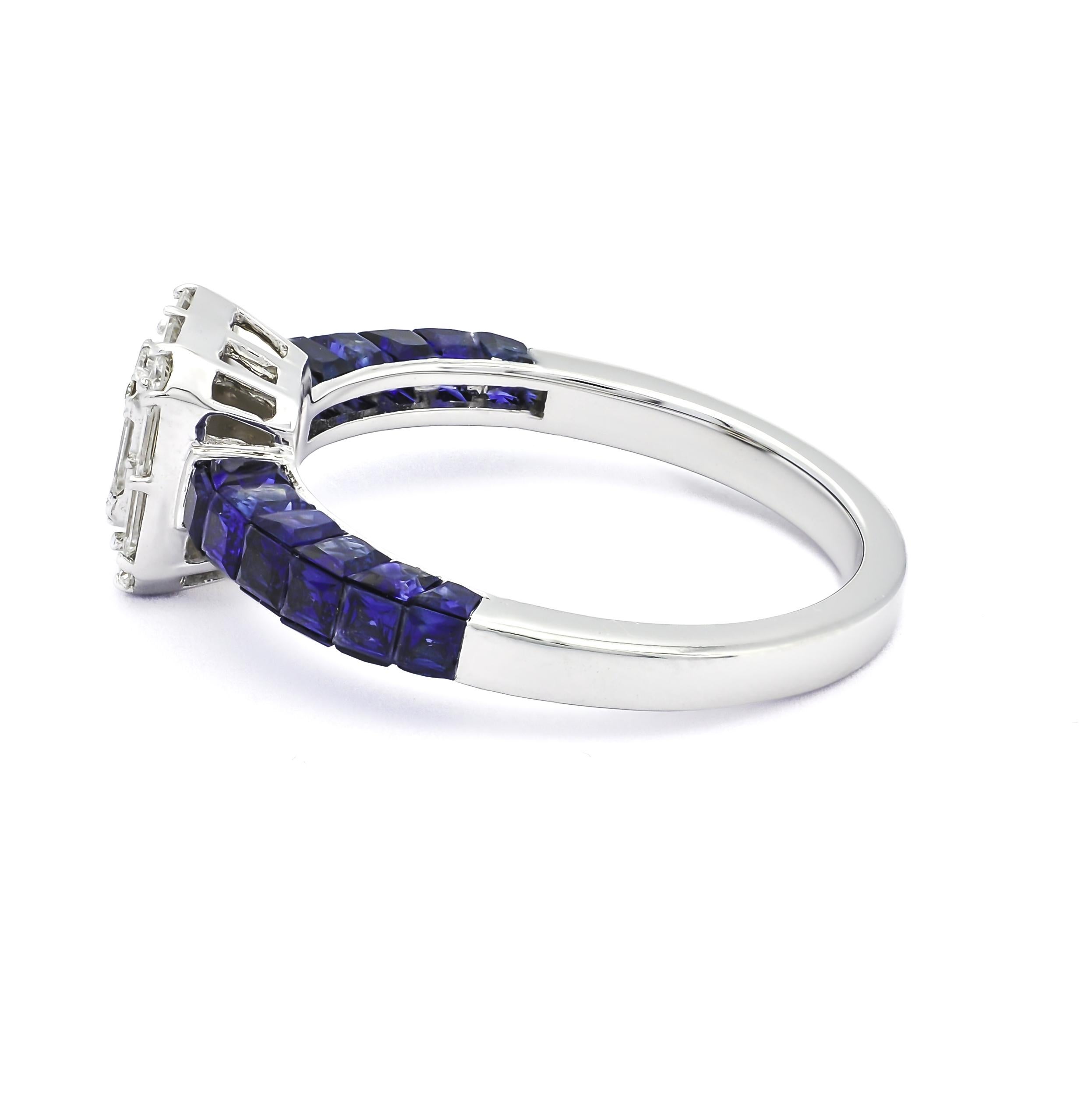 Brilliant Cut Natural Diamond 0.40 carats 18 Karat White Gold Natural Blue Sapphire Ring  For Sale