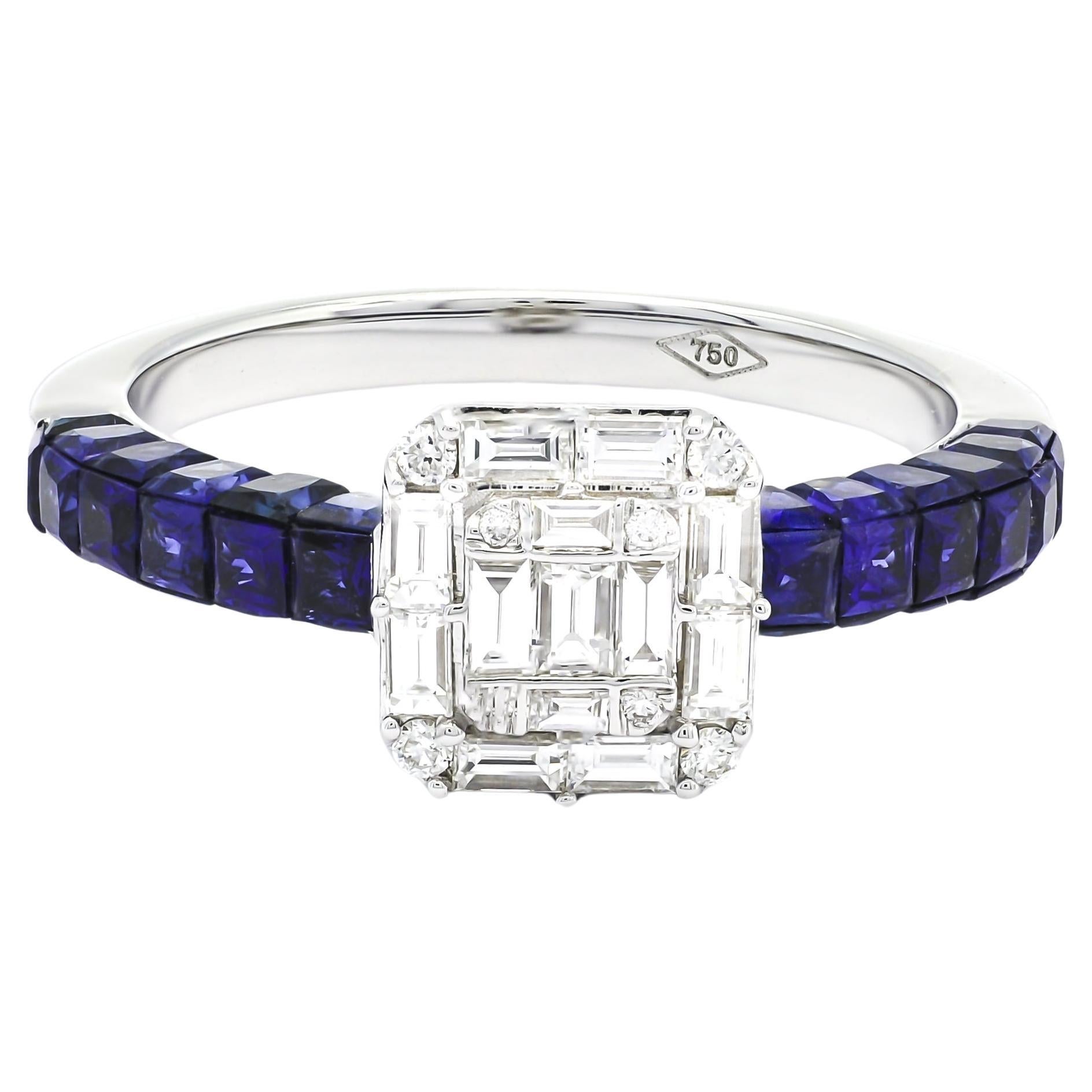 Natural Diamond 0.40 carats 18 Karat White Gold Natural Blue Sapphire Ring 