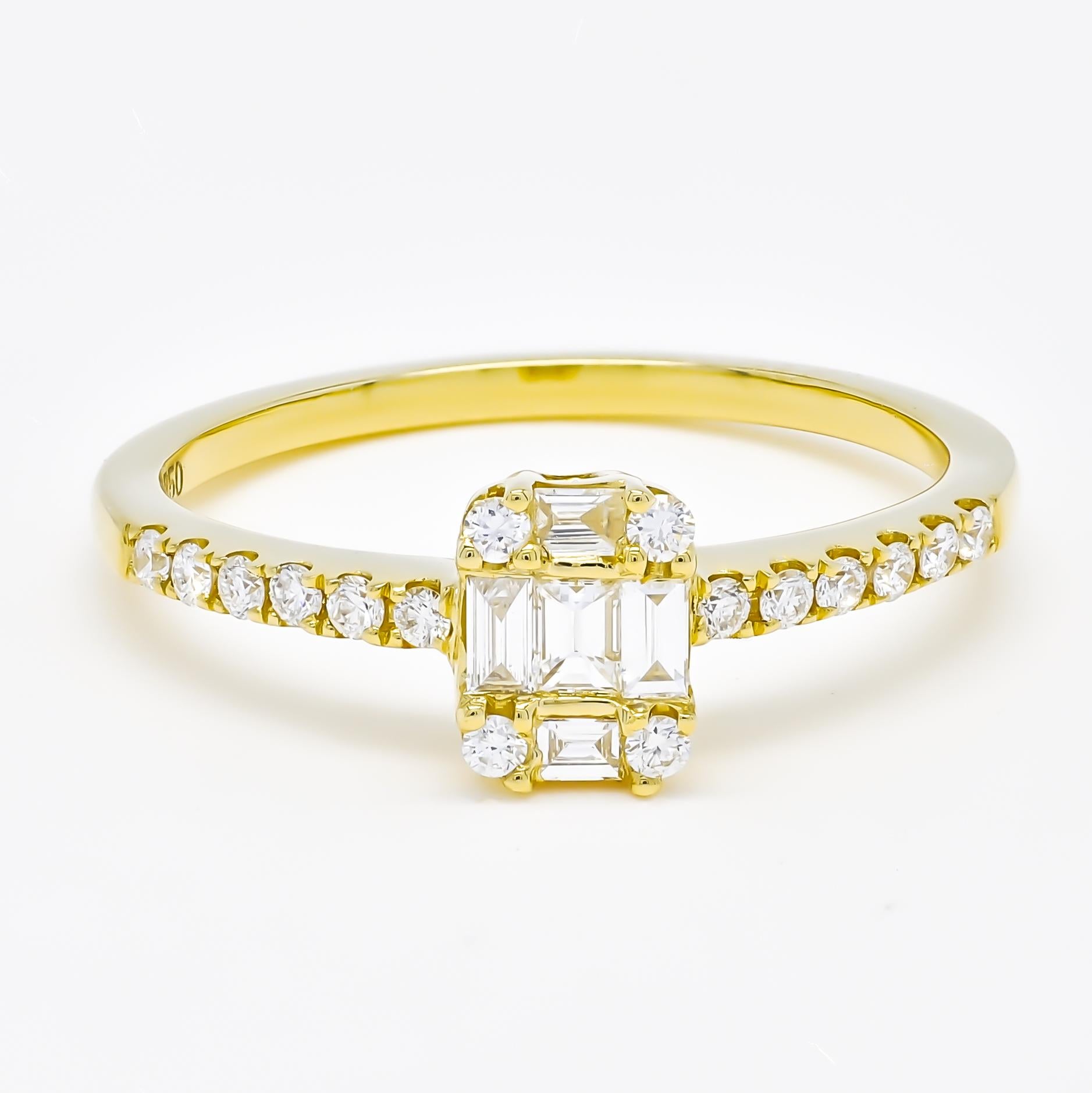 Baguette Cut Natural Diamond 0.40 carats 18KT Rose Gold Cluster Engagement Ring For Sale
