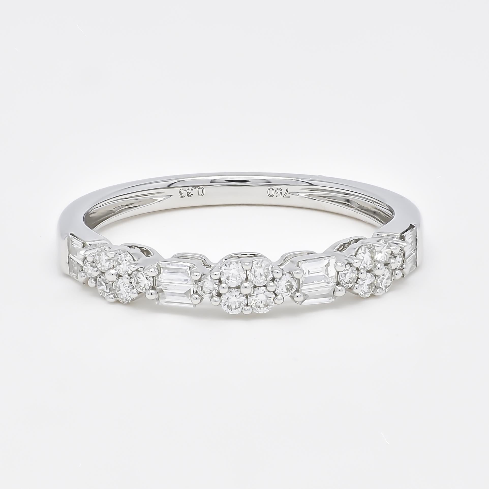 Natural Diamond 0.40 carats 18KT White Gold Cluster Half Eternity Stackable Ring For Sale