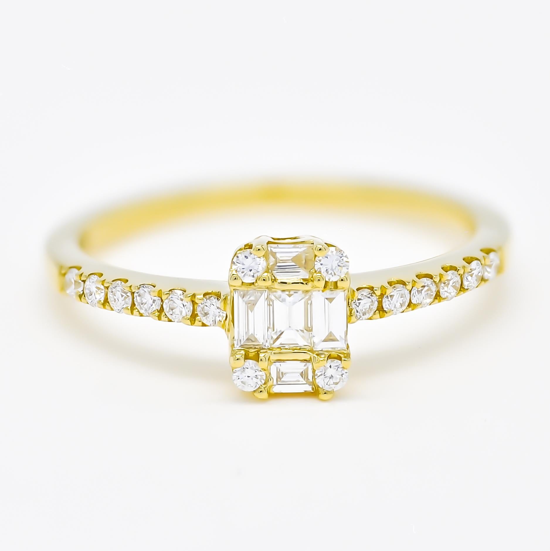 Bague de fiançailles grappe en or jaune 18 carats avec diamant naturel de 0,40 carat