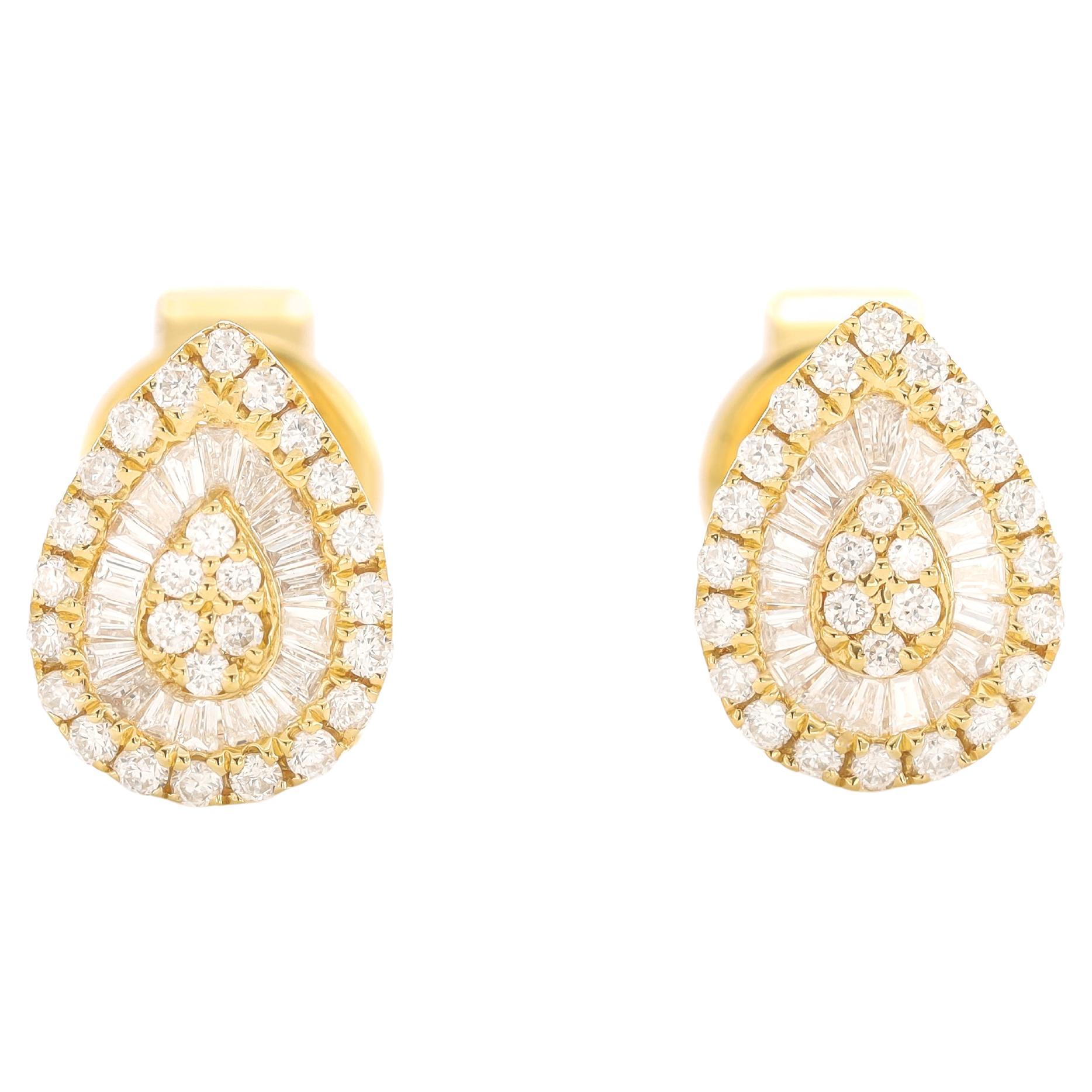 Clous d'oreilles en forme de goutte en or jaune 18 carats avec diamants naturels 0,38 carat