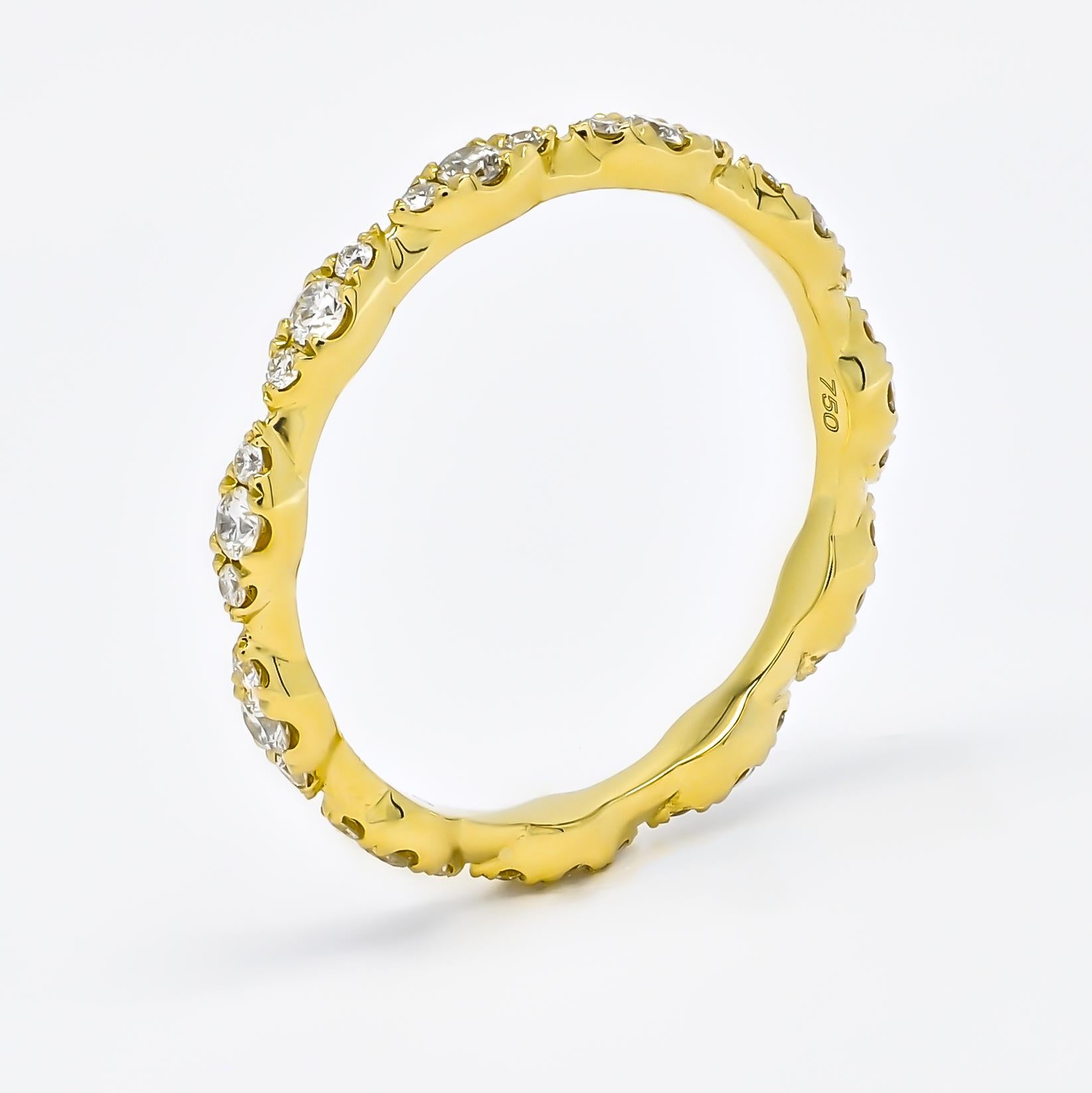 Modern Natural Diamond 0.41 carats 18KT Yellow Gold Full Eternity Stackable Band Ring For Sale