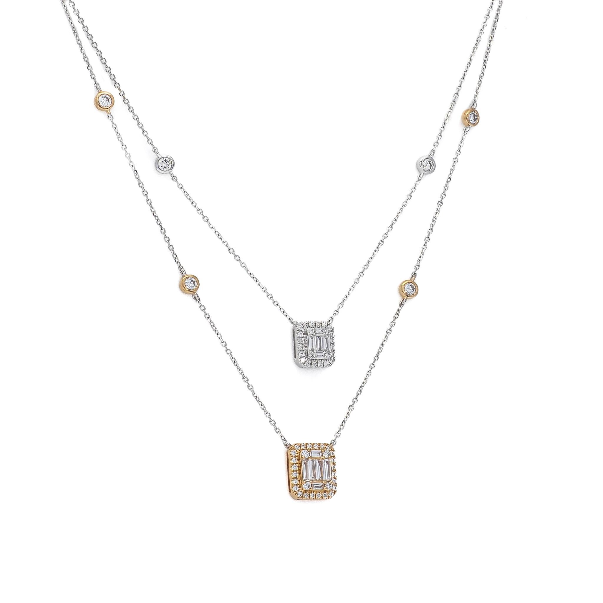 Natural Diamond 0.42 carats 18 KT Gold Designer Double Layer Chain Necklace For Sale 2