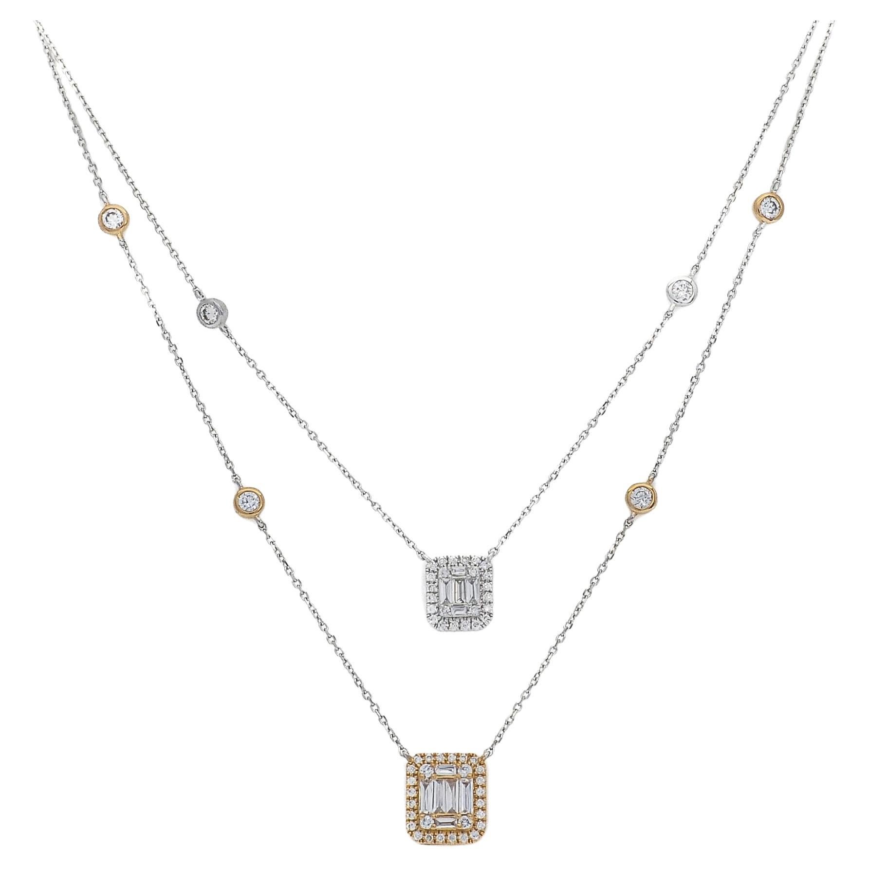 Natural Diamond 0.42 carats 18 KT Gold Designer Double Layer Chain Necklace For Sale