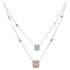 Natürlicher Diamant 0,42 Karat 18 KT Gold Designer Doppellagige Kette Halskette mit natürlichen Diamanten