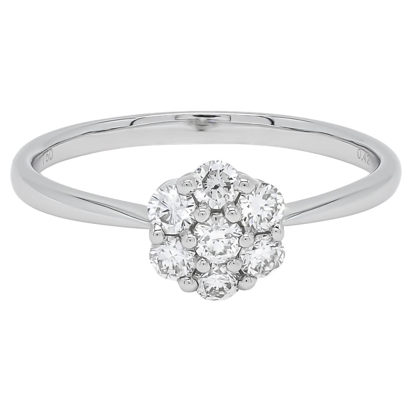 Diamante natural 0,42 quilates Anillo minimalista en racimo de oro blanco de 18 quilates