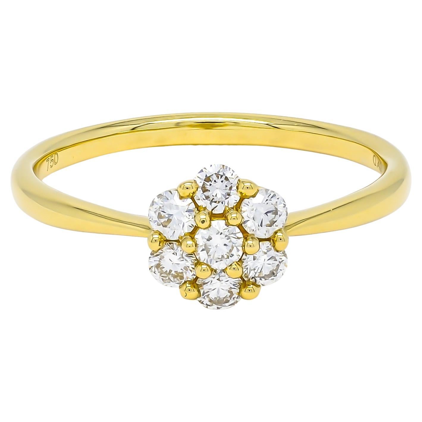 Natural Diamond 0.42 Carats 18KT Yellow Gold Cluster Minimalistic Ring 