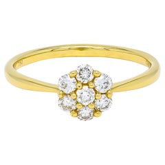 Natural Diamond 0.42 Carats 18KT Yellow Gold Cluster Minimalistic Ring 