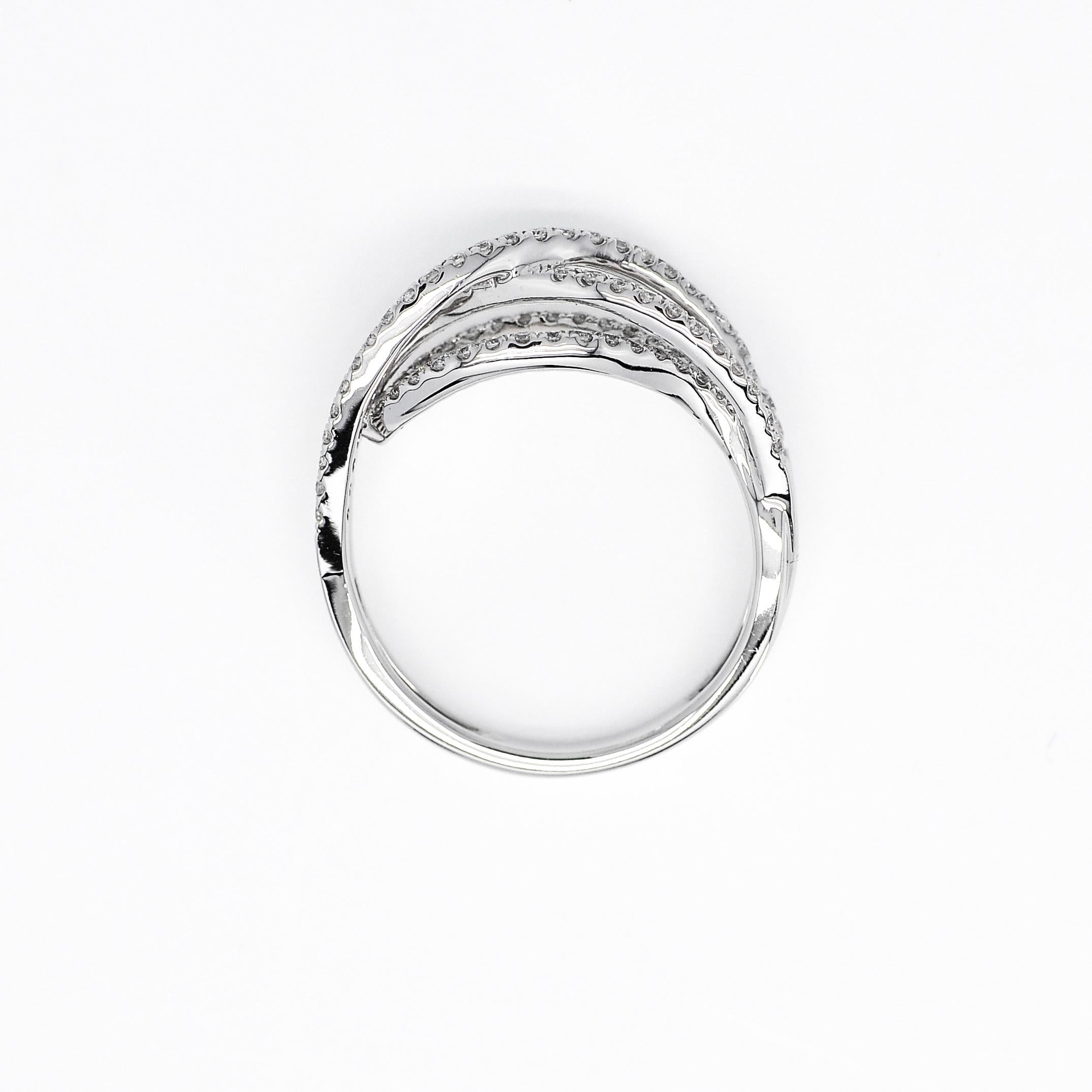 Modern Natural Diamond 0.43 carats 18KT White Gold Multi Row Statement Ring For Sale