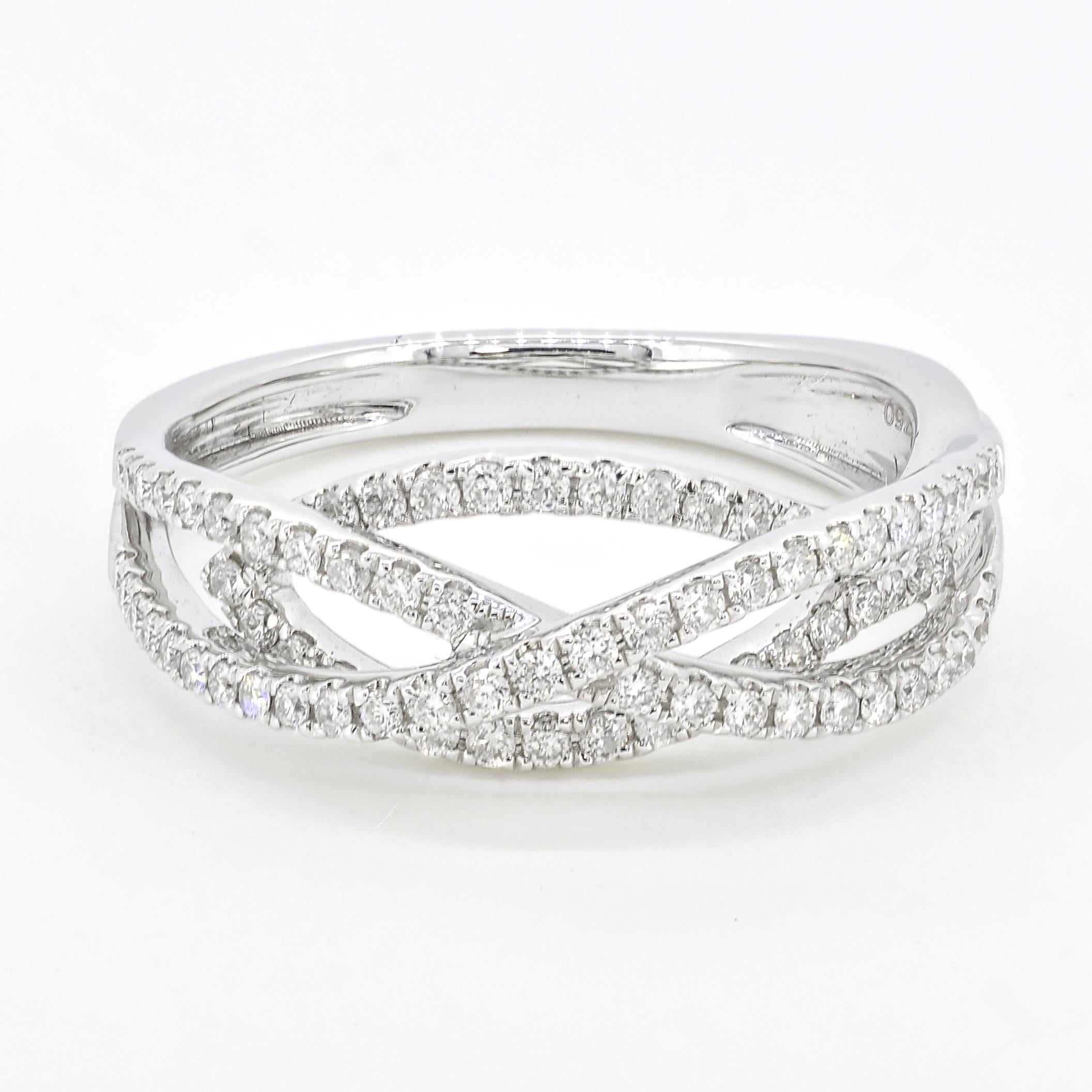 Women's or Men's Natural Diamond 0.43 carats 18KT White Gold Multi Row Statement Ring For Sale