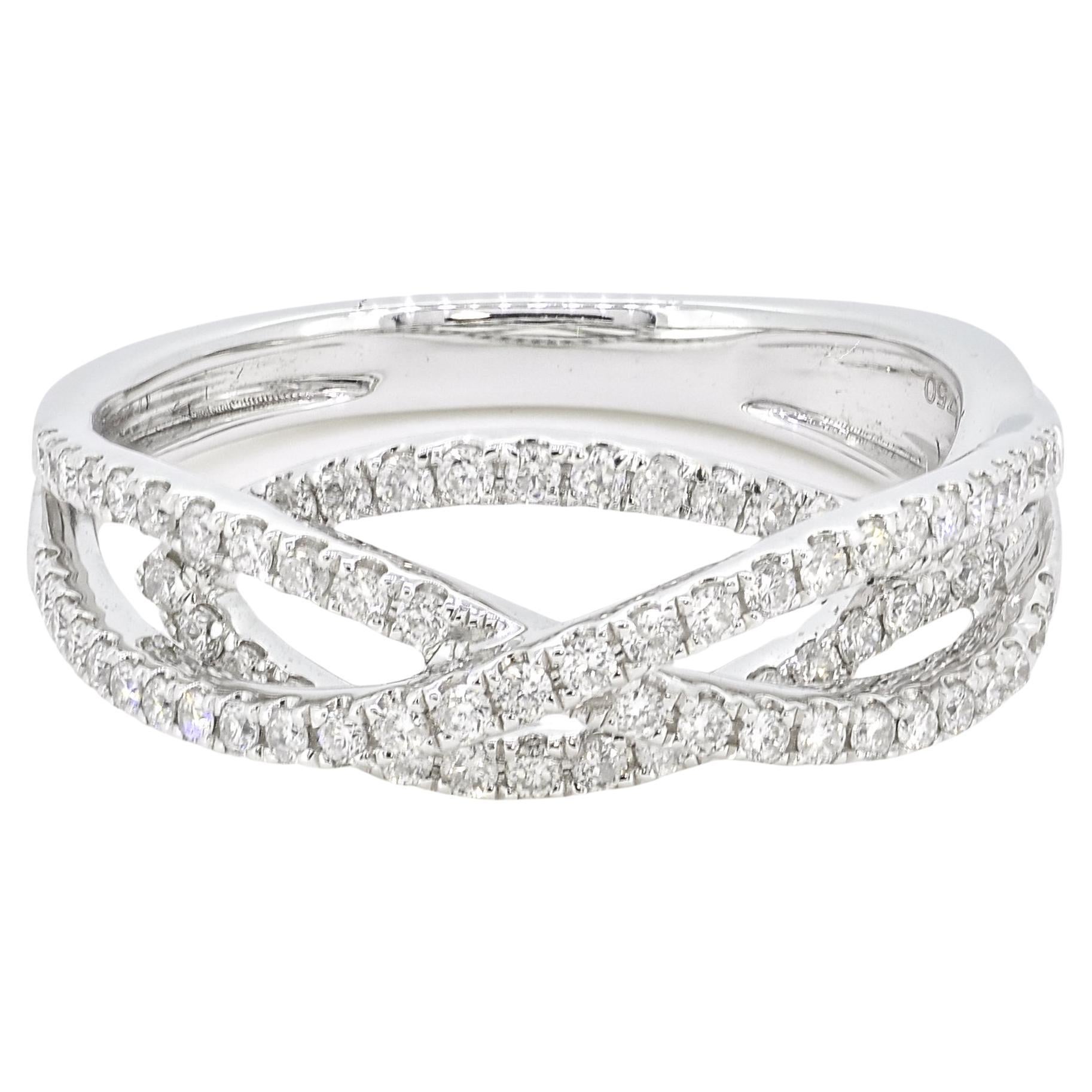 Natural Diamond 0.43 carats 18KT White Gold Multi Row Statement Ring