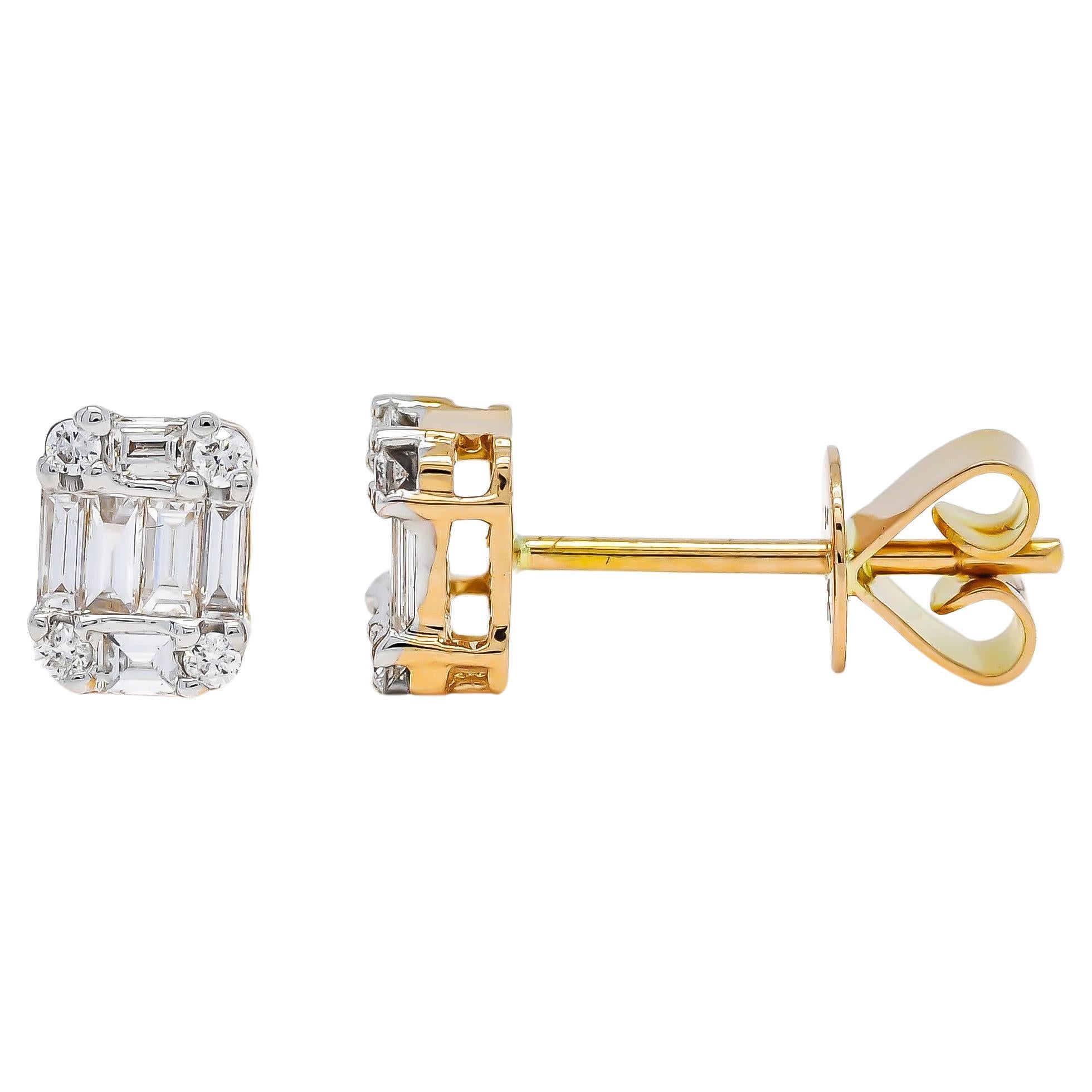 Natural Diamond 0.44 Carats 18KT Rose Gold Simple Cluster Stud Earrings