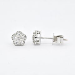 Natural Diamond 0.44 carats 18KT White Gold Floral Cluster Stud Earrings