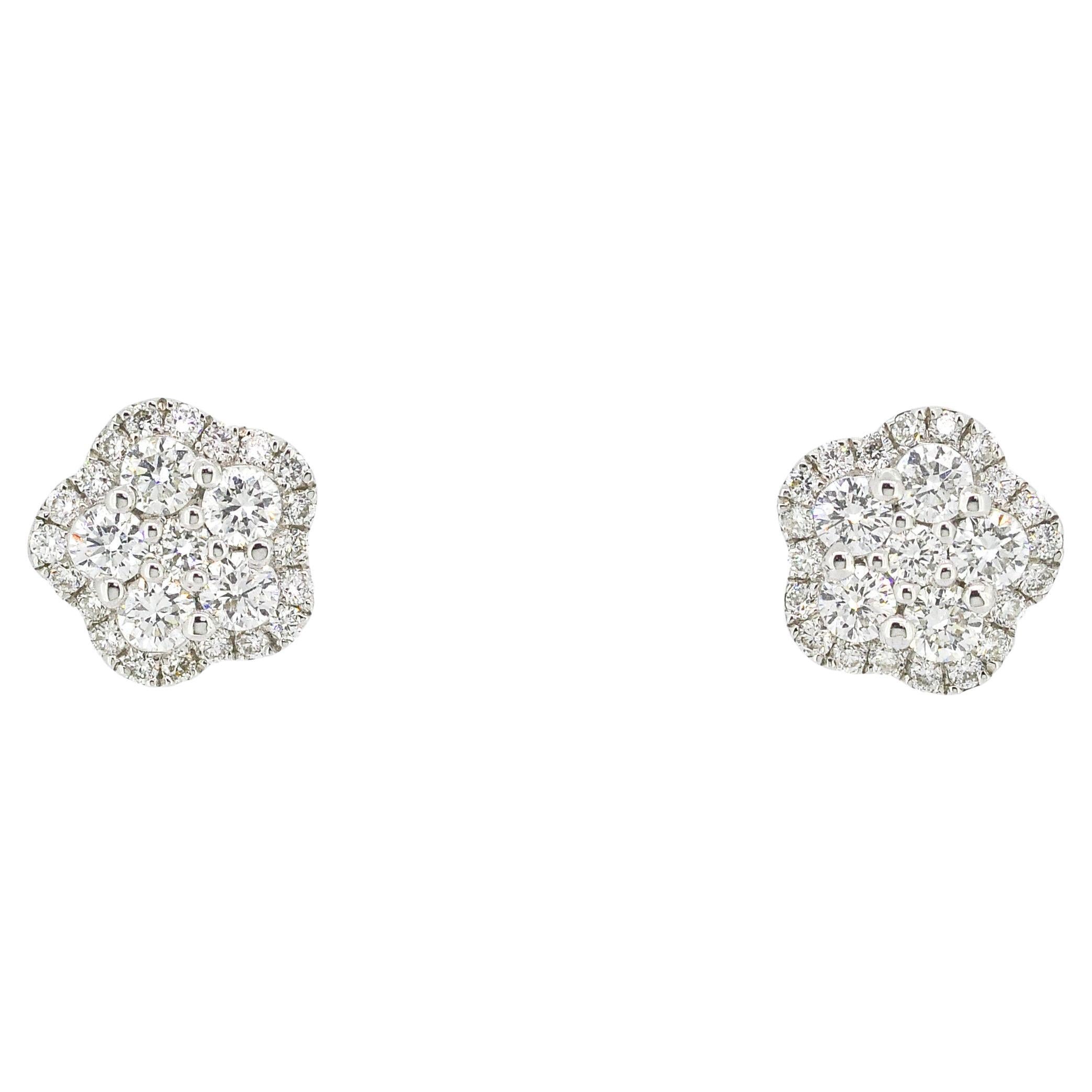 Natural Diamond 0.44 carats 18KT White Gold Floral Cluster Stud Earrings