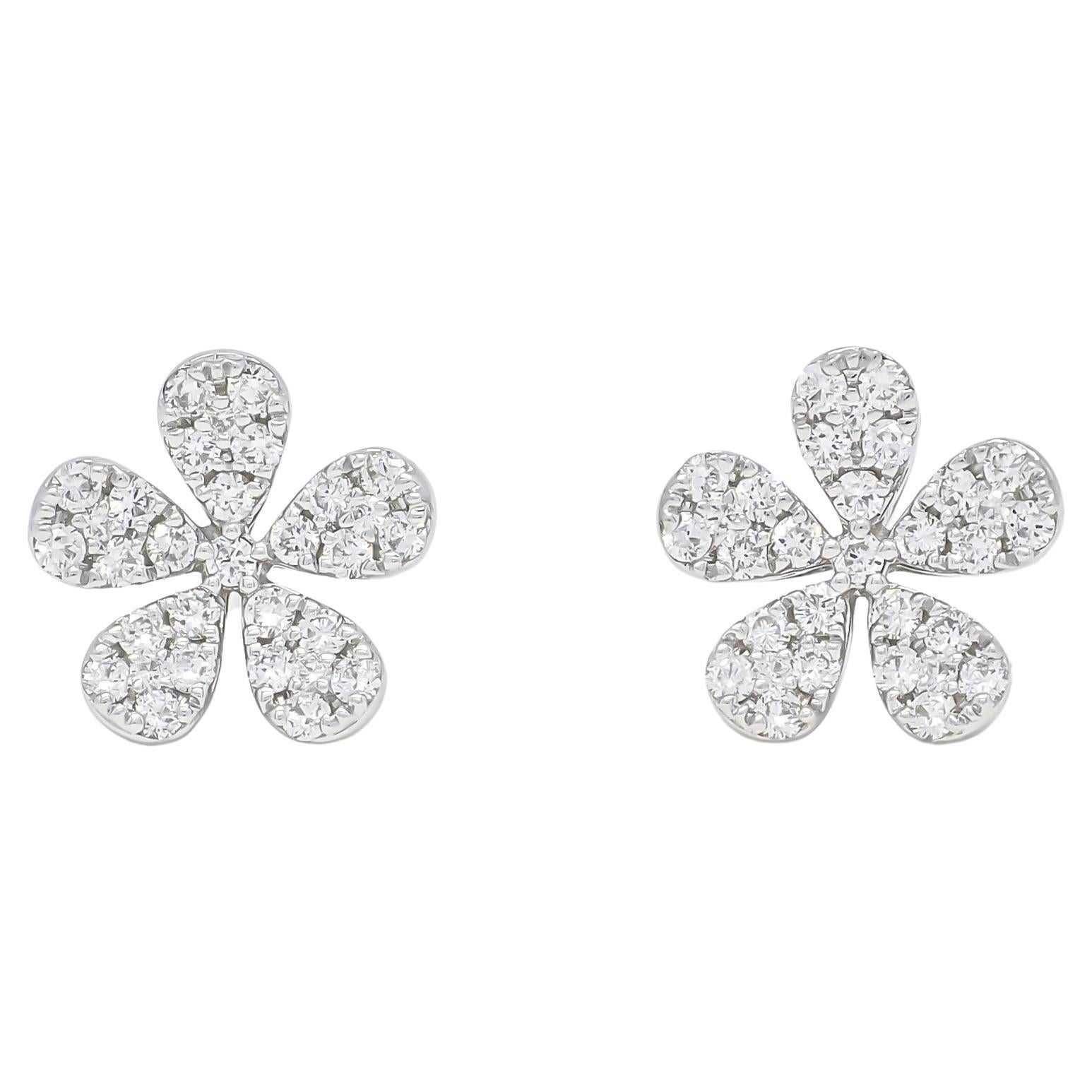 Natural Diamond 0.44 carats 18KT White Gold Floral Stud Earrings