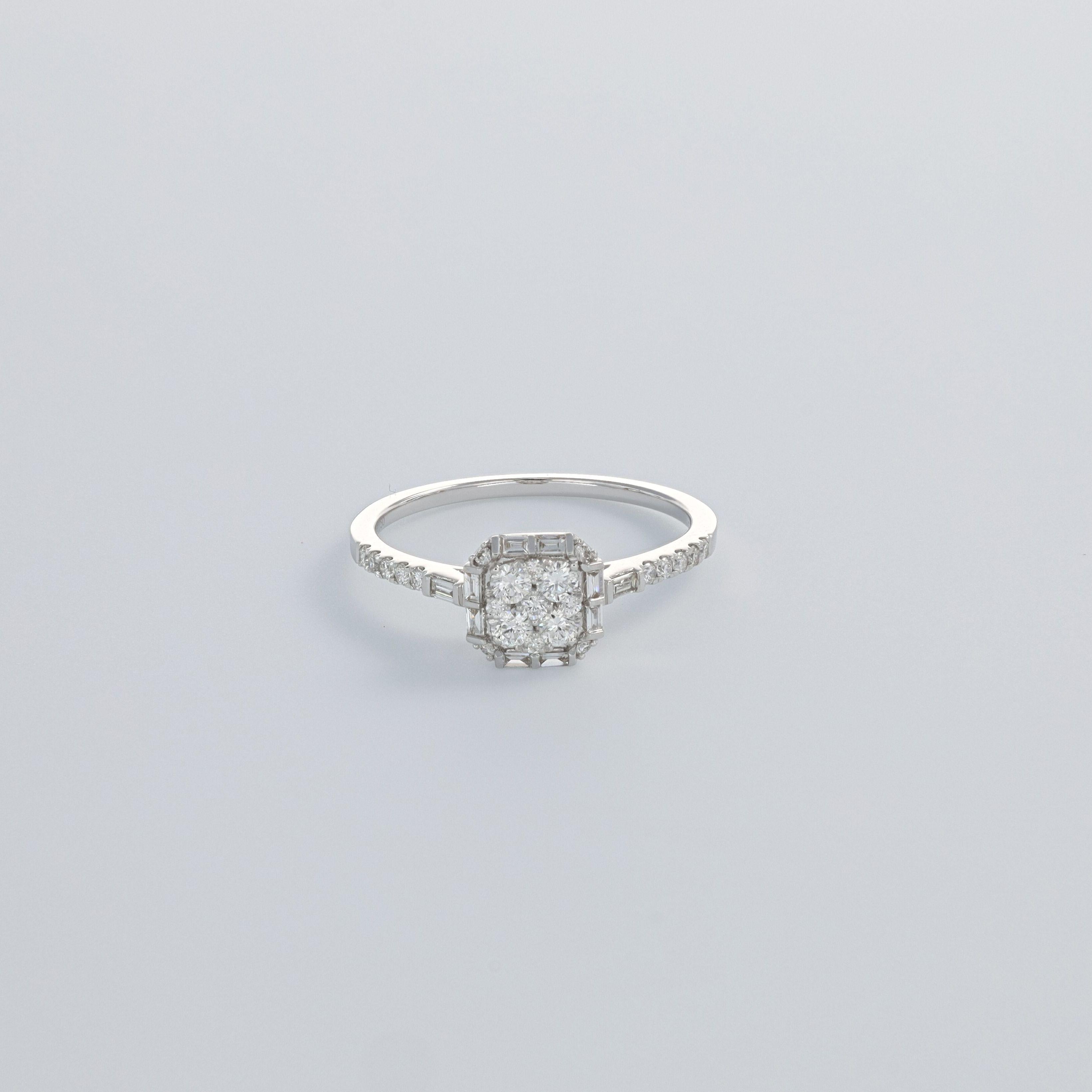 Natural Diamond 0.45 carats 18KT White Gold Art Deco Cocktail Ring For Sale 6