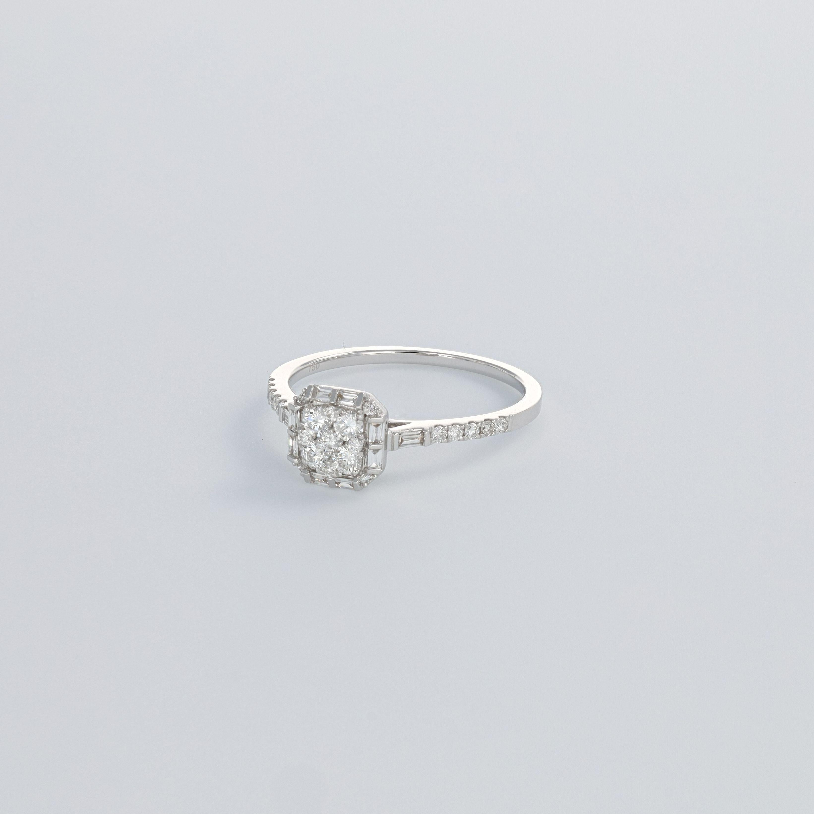 Natural Diamond 0.45 carats 18KT White Gold Art Deco Cocktail Ring For Sale 7