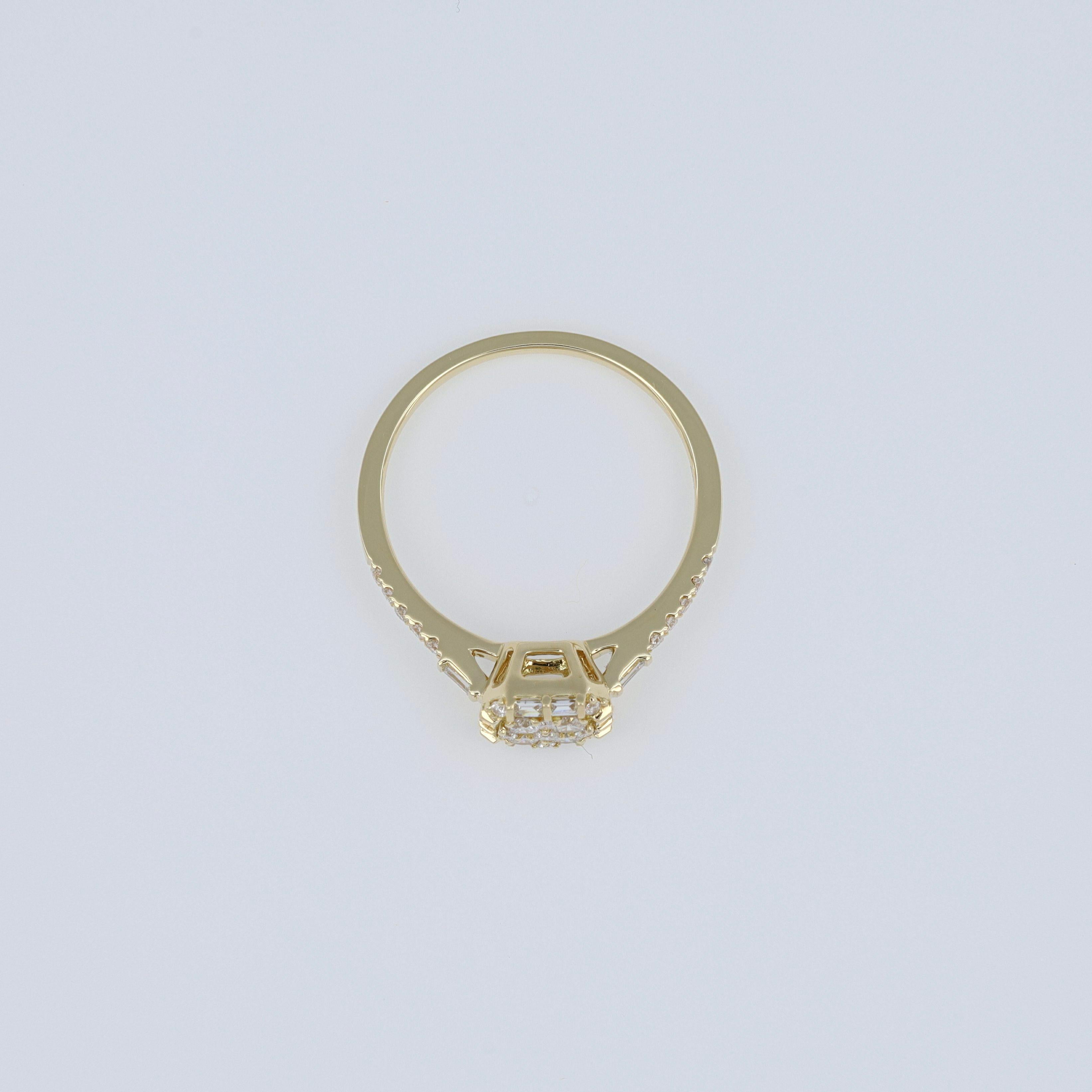 Baguette Cut Natural Diamond 0.45 carats 18KT Yellow Gold Art Deco Cocktail Ring For Sale