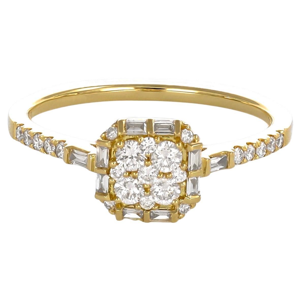 Diamante natural 0,45 quilates Anillo de cóctel Art Decó de oro amarillo de 18 quilates