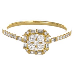 Diamante natural 0,45 quilates Anillo de cóctel Art Decó de oro amarillo de 18 quilates