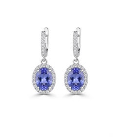 Ohrringe aus 18-karätigem Gold mit einem natürlichen Diamanten (0,45 Karat) und einem Tansanit (2,70 Karat)