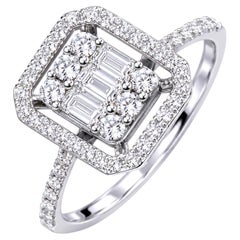 0.47 Carat Natural Diamond Halo Ring in 18K White Gold Anniversary Ring
