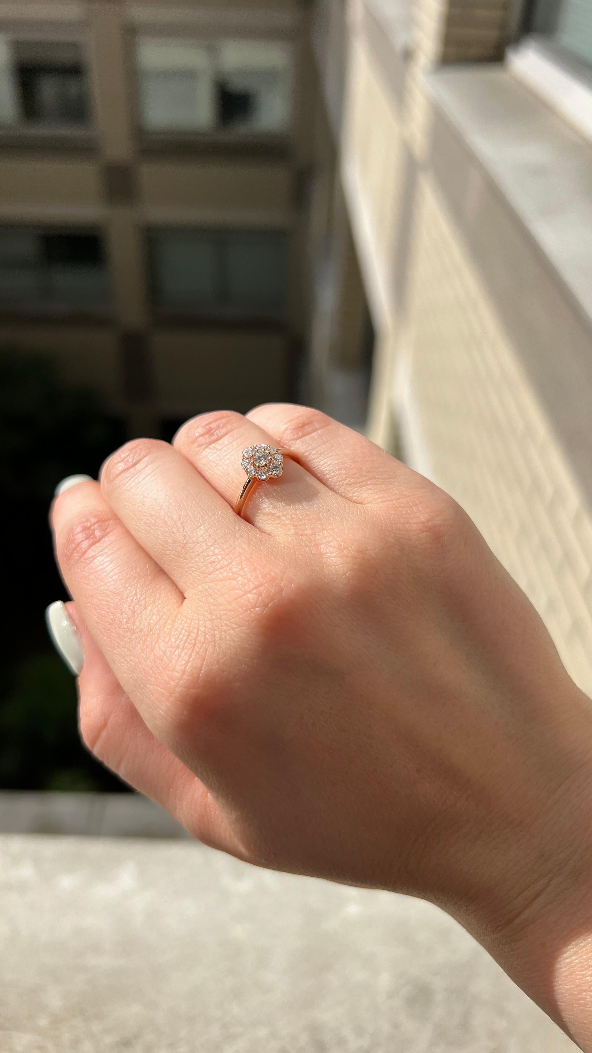 Natural Diamond 0.50 carats 18KT Rose Gold Cluster Vintage Engagement Ring For Sale 9