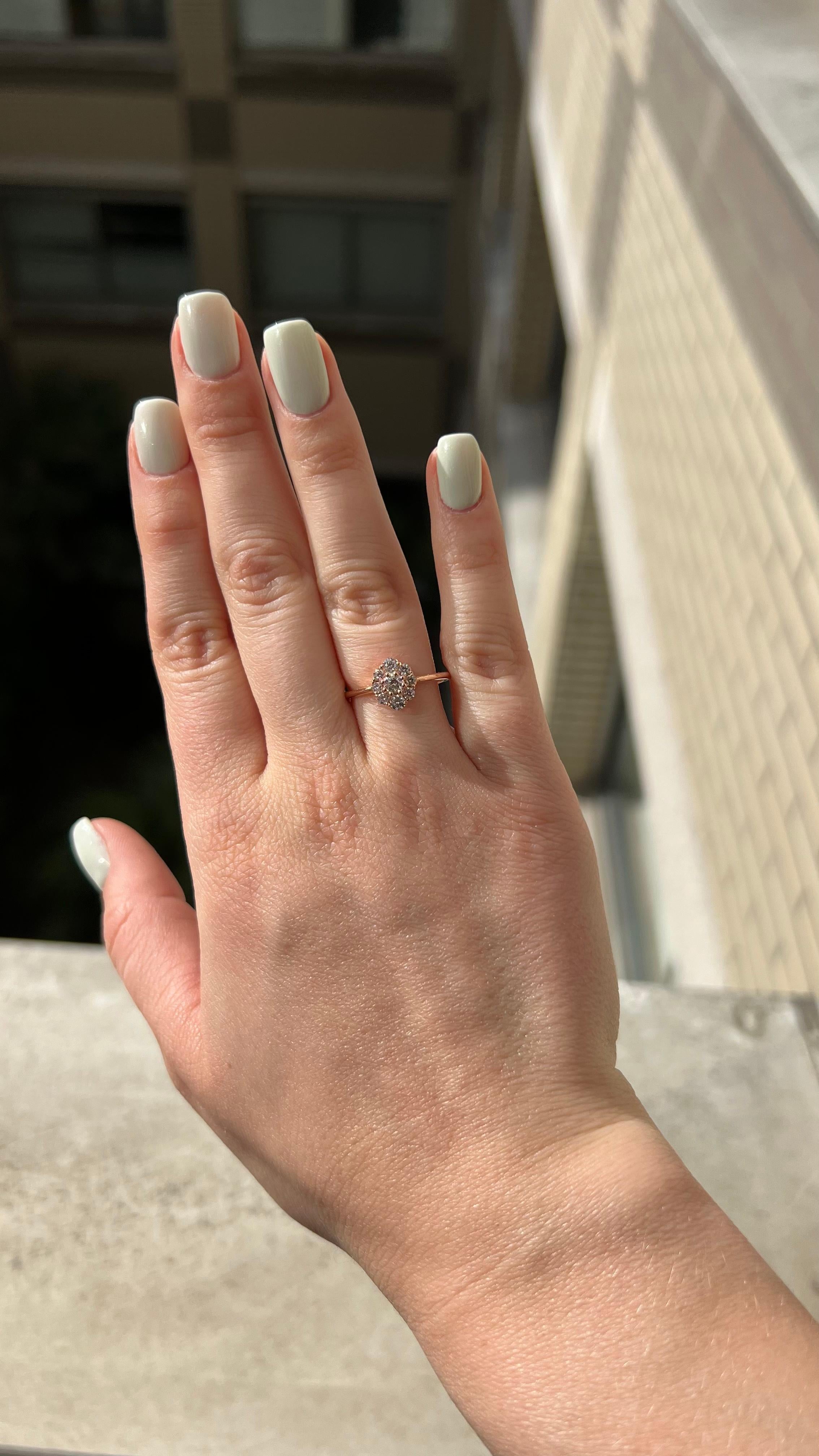 Natural Diamond 0.50 carats 18KT Rose Gold Cluster Vintage Engagement Ring For Sale 10
