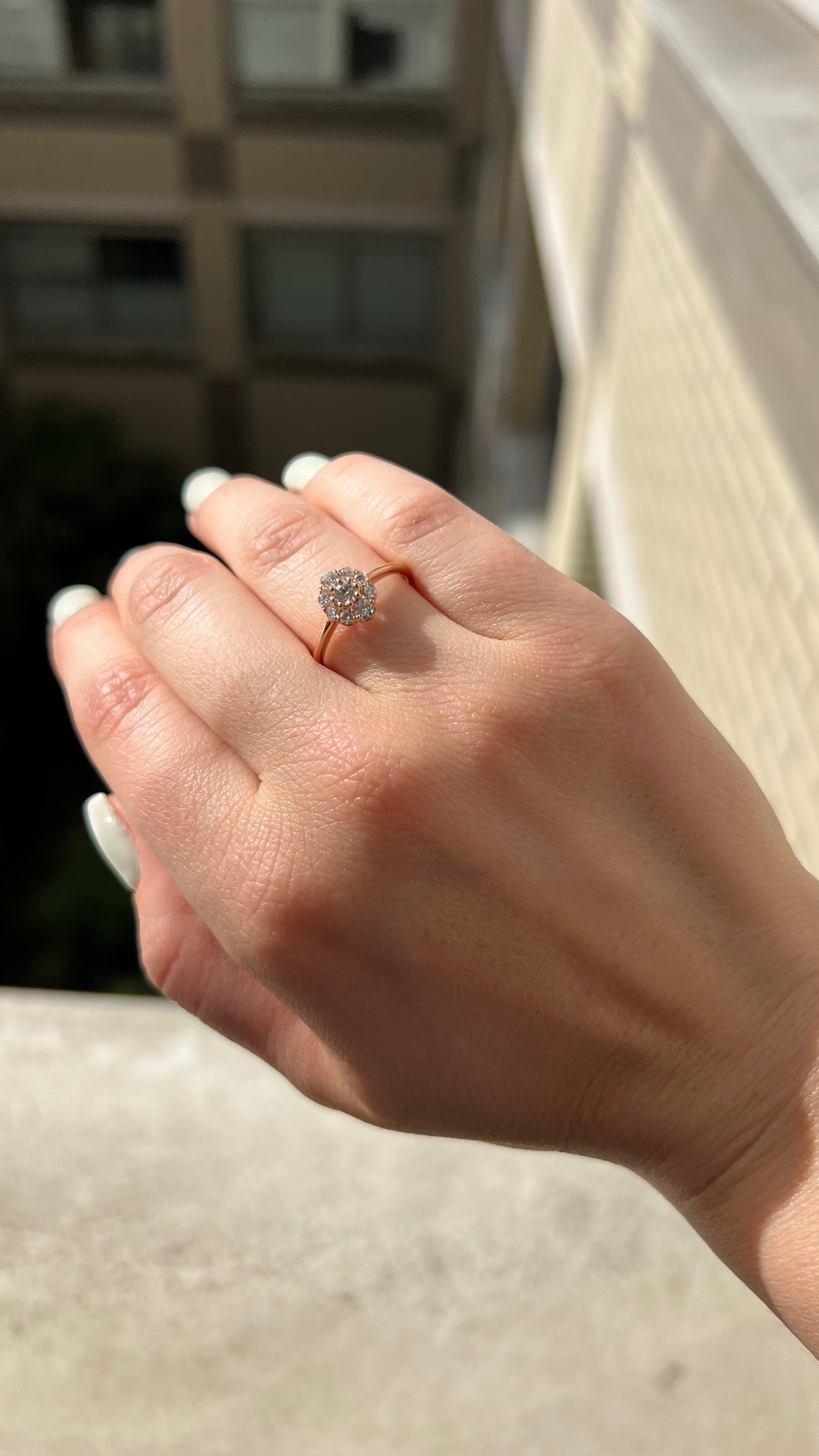 Natural Diamond 0.50 carats 18KT Rose Gold Cluster Vintage Engagement Ring For Sale 12