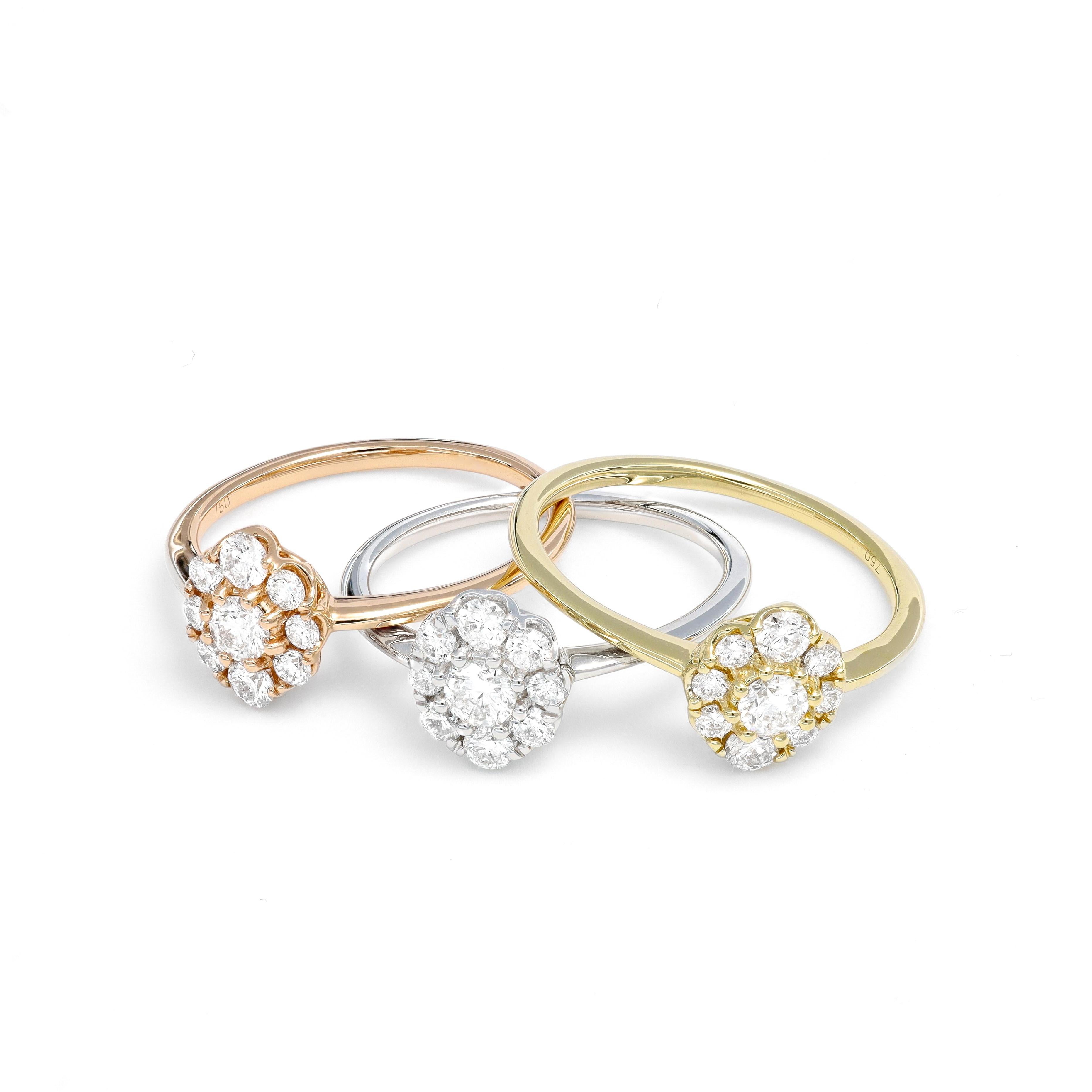 Women's or Men's Natural Diamond 0.50 carats 18KT Rose Gold Cluster Vintage Engagement Ring For Sale