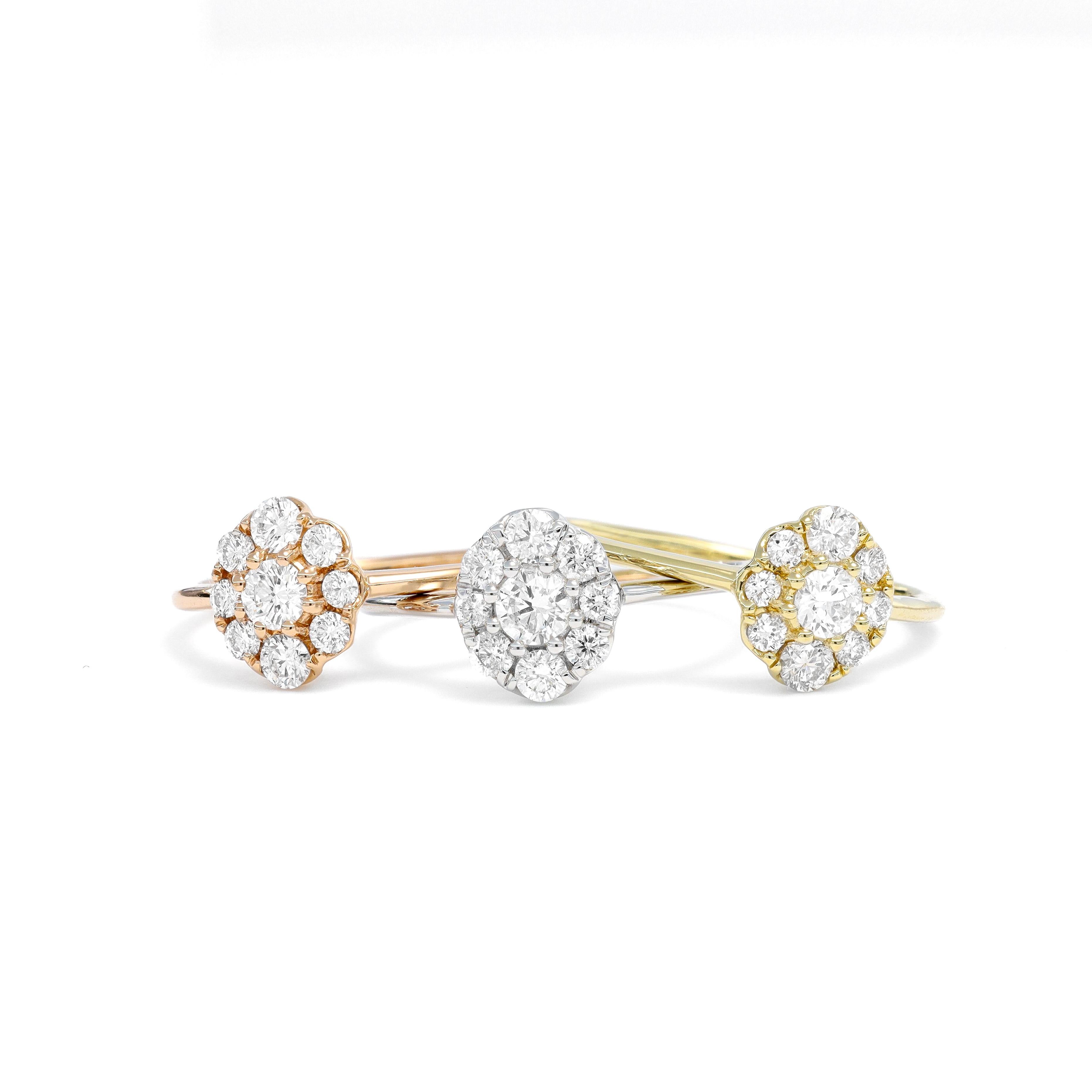 Natural Diamond 0.50 carats 18KT Rose Gold Cluster Vintage Engagement Ring For Sale 1