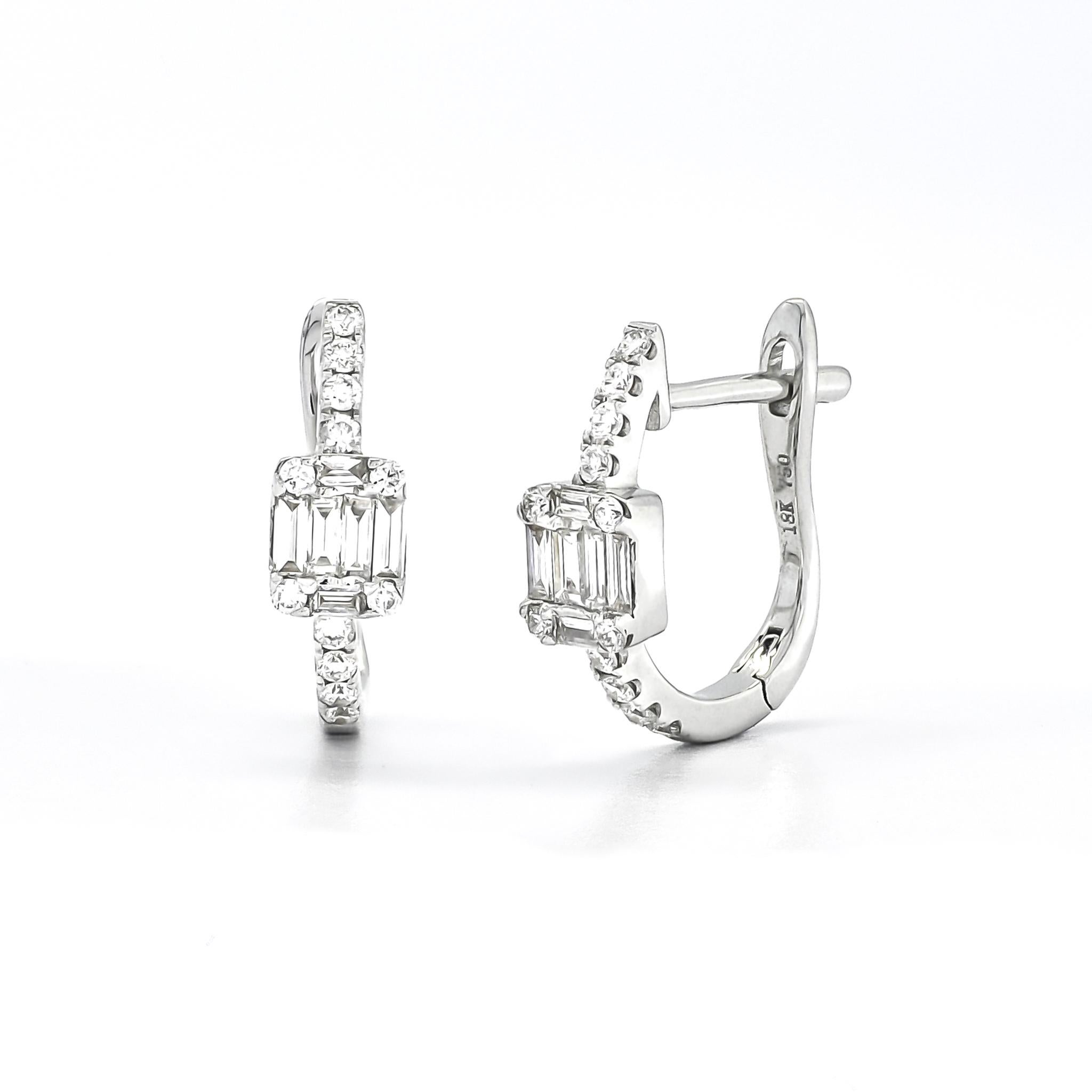 Modern Natural Diamond 0.50 carats 18KT White Gold Cluster Half Hoop Earrings  For Sale