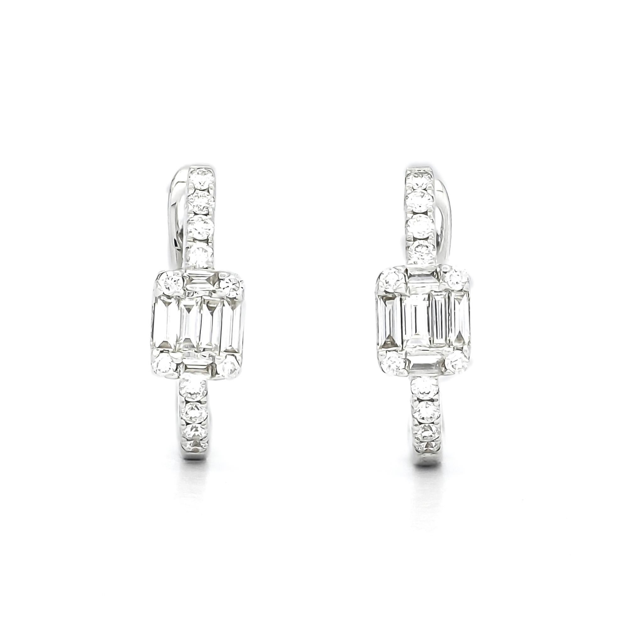 Women's or Men's Natural Diamond 0.50 carats 18KT White Gold Cluster Half Hoop Earrings  For Sale